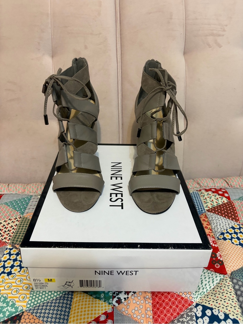 Nine West Taupe Lace-Up Gladiator Heeled Sandals